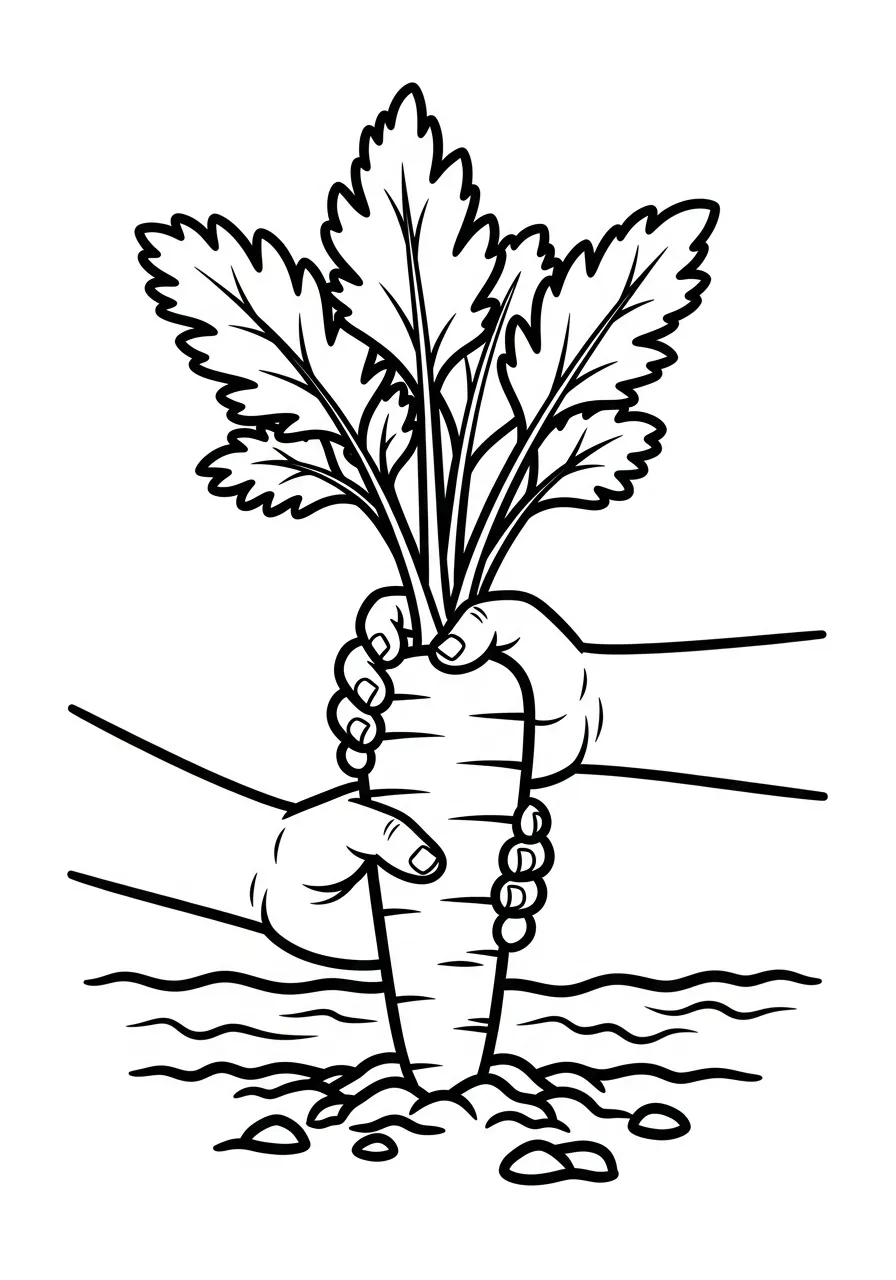 handen trekken wortel uit aarde kleurplaat