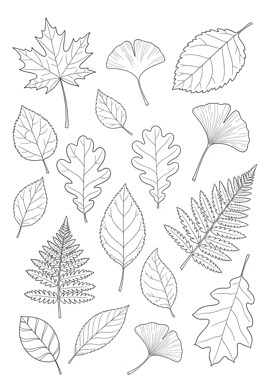 Kleurplaat Bladeren 14 herfstbladeren collectie kleurplaat