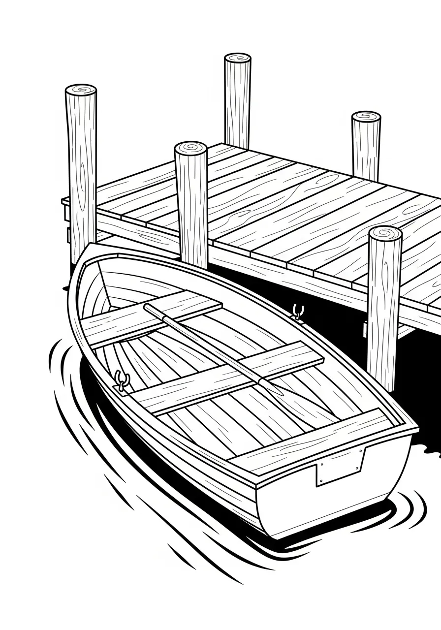 Kleurplaat Boot 19 houten boot aan steiger kleurplaat