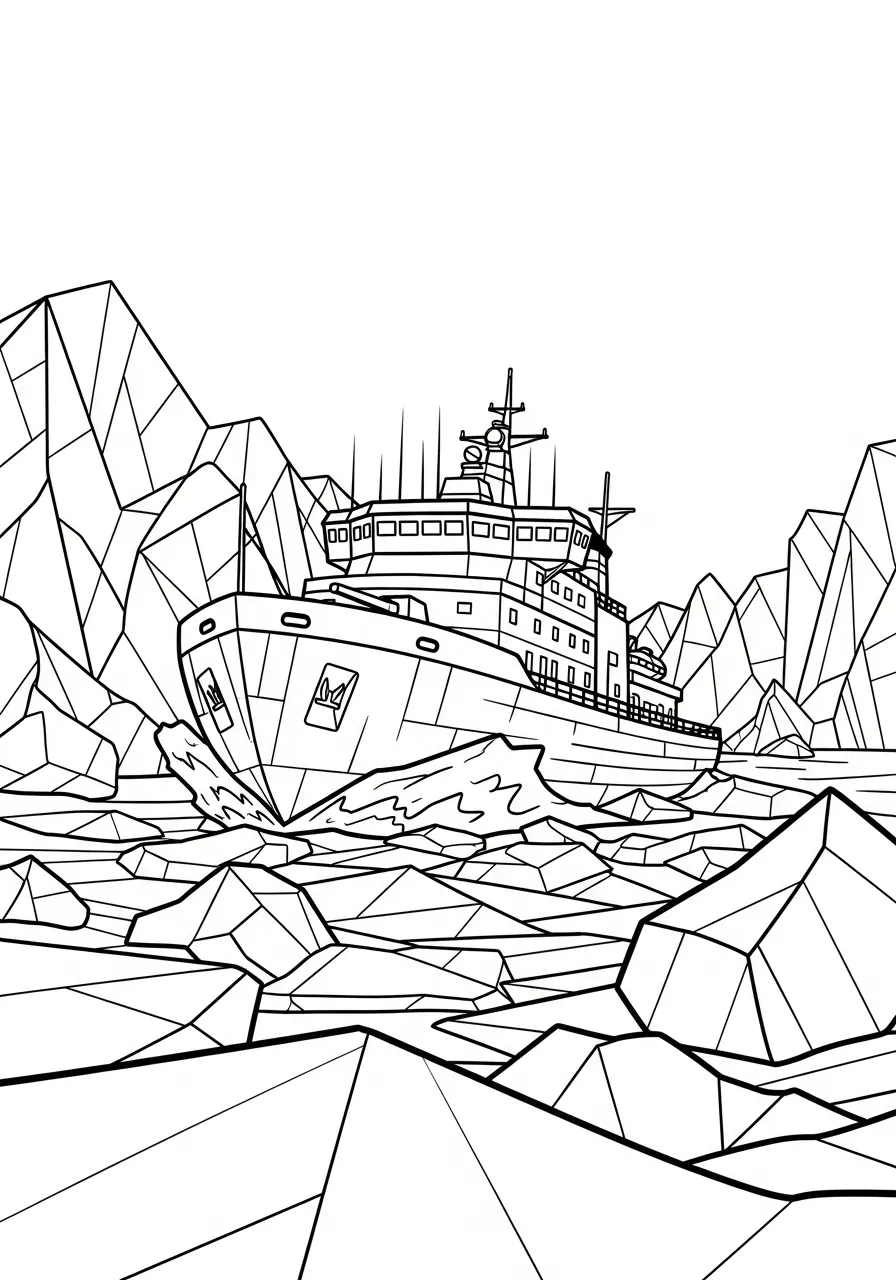 Kleurplaat Boot 20 ijsbreker tussen ijsbergen kleurplaat