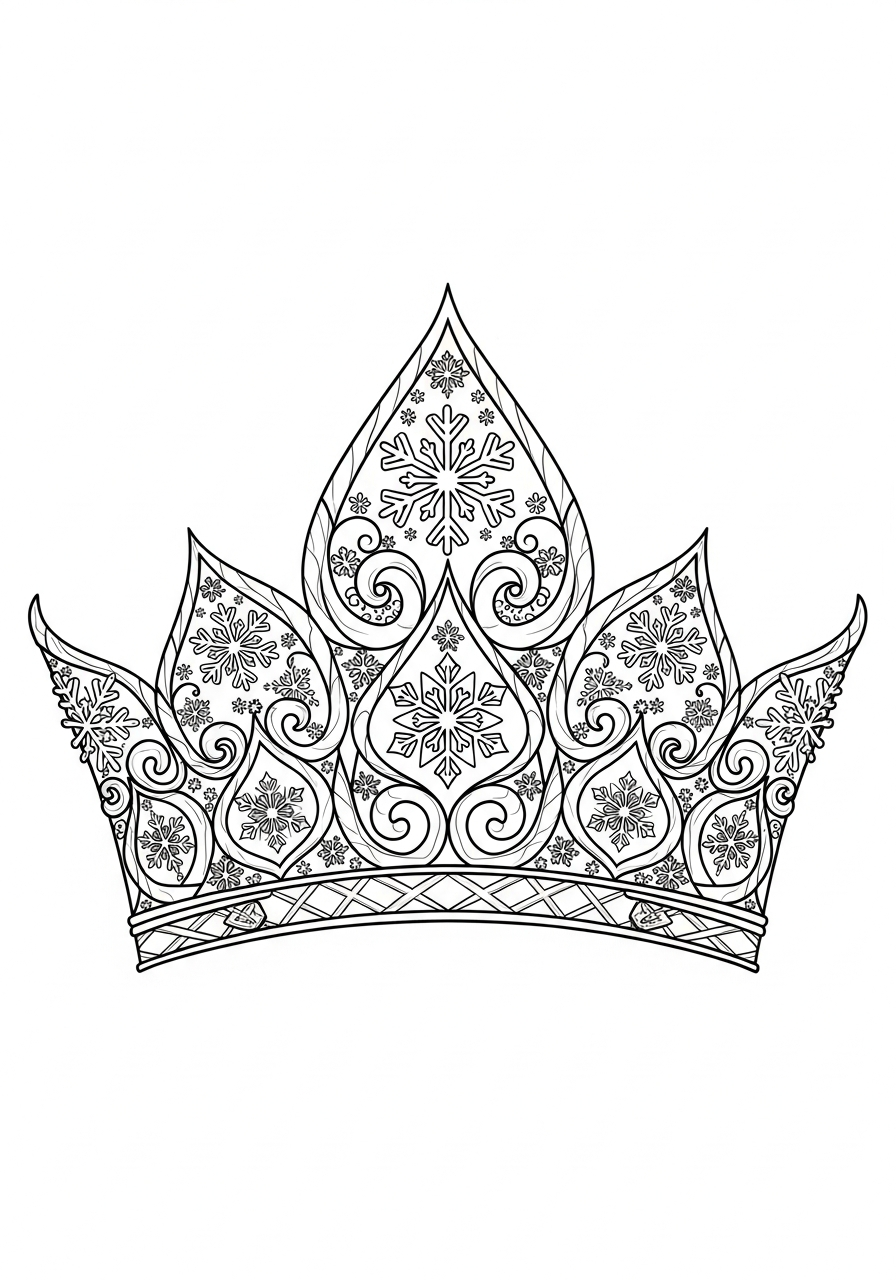 Kroon Kleurplaat 20 ijskristal kroon met sneeuwvlokken kleurplaat