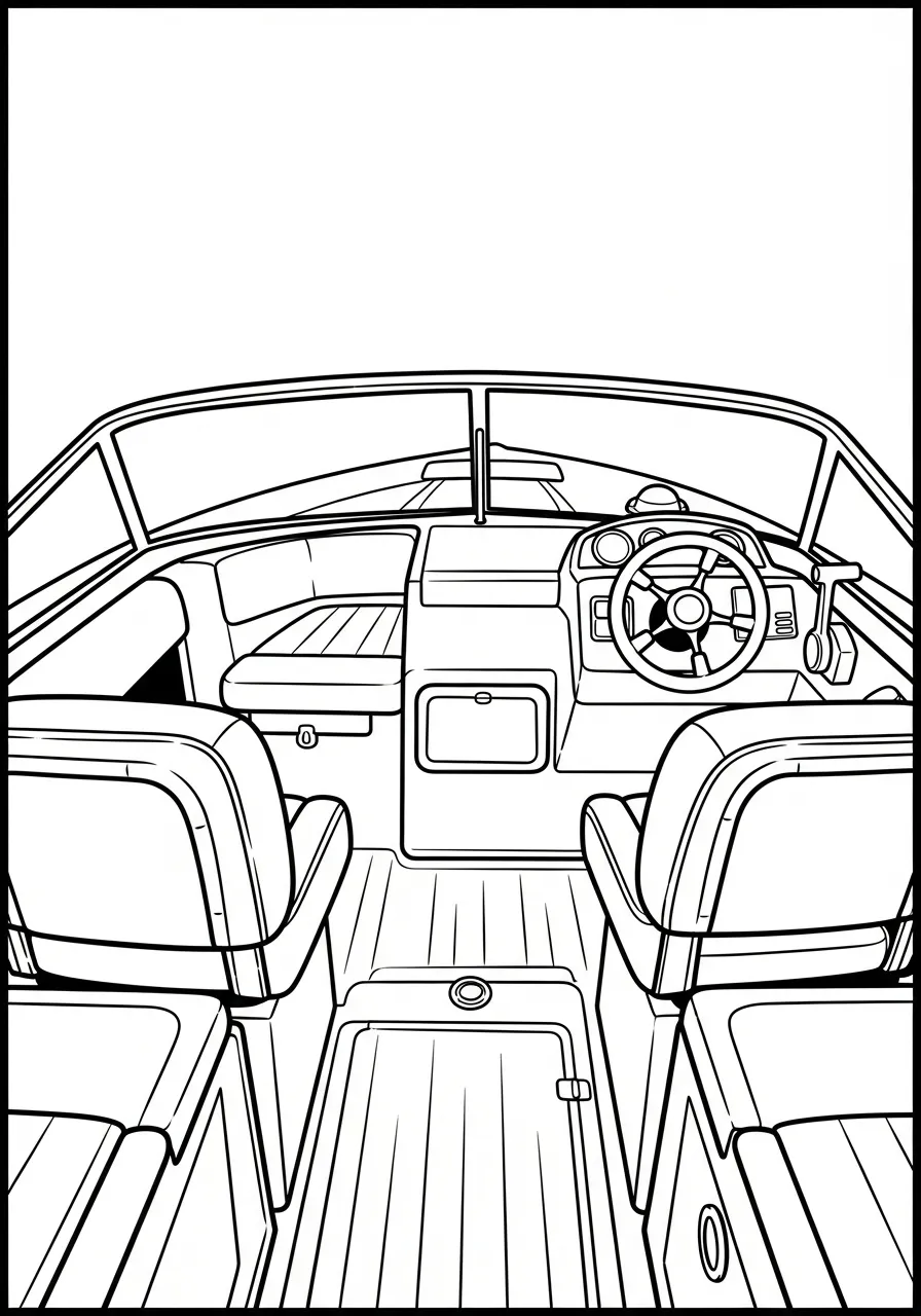 Kleurplaat Boot 21 interieur van motorboot kleurplaat