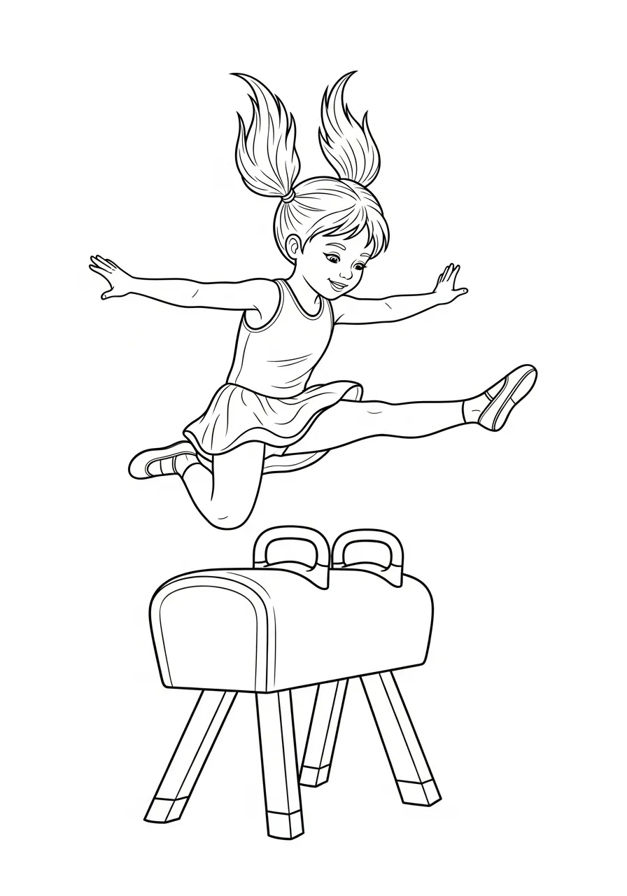 jong meisje springt over paard kleurplaat