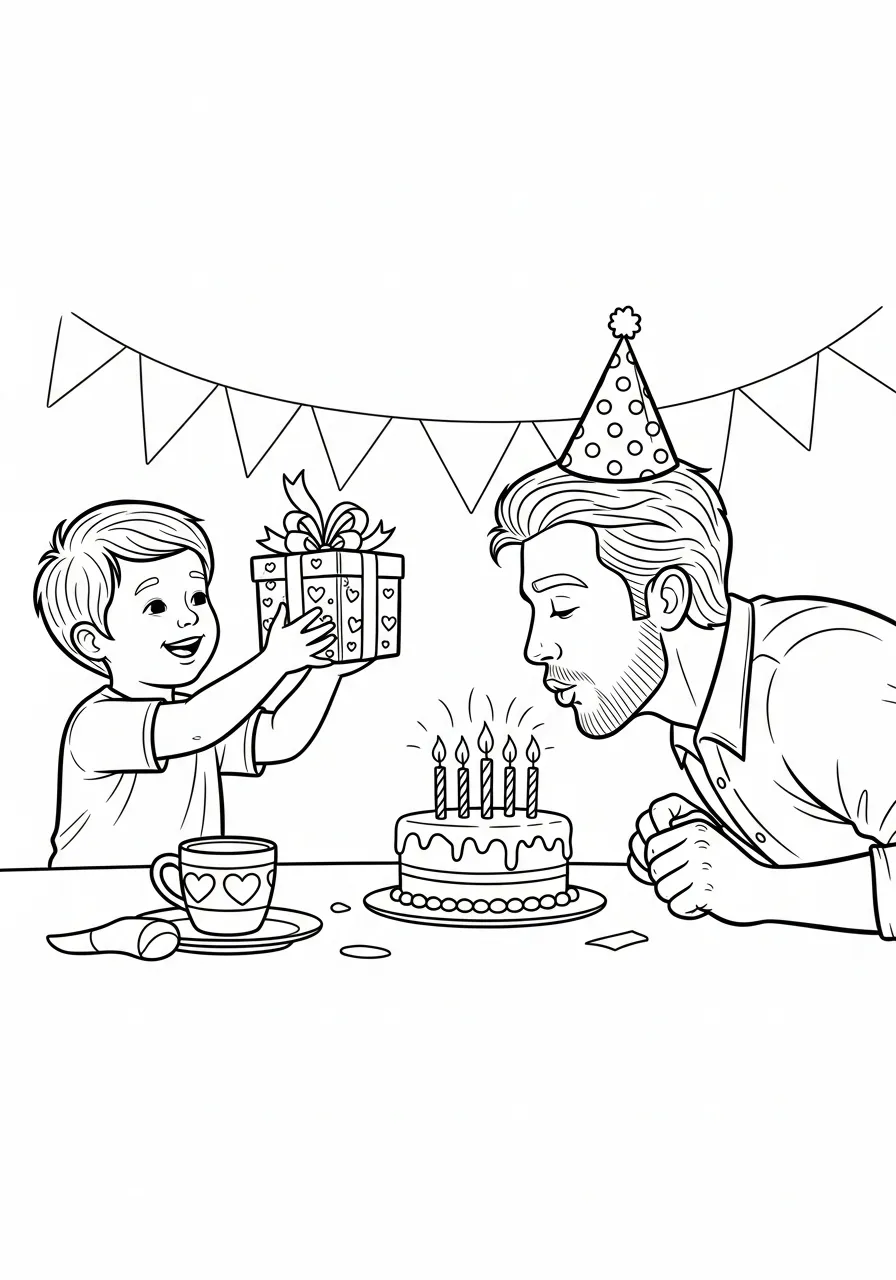 Kleurplaat Verjaardag Papa 10 kaarsjes uitblazen met papa kleurplaat