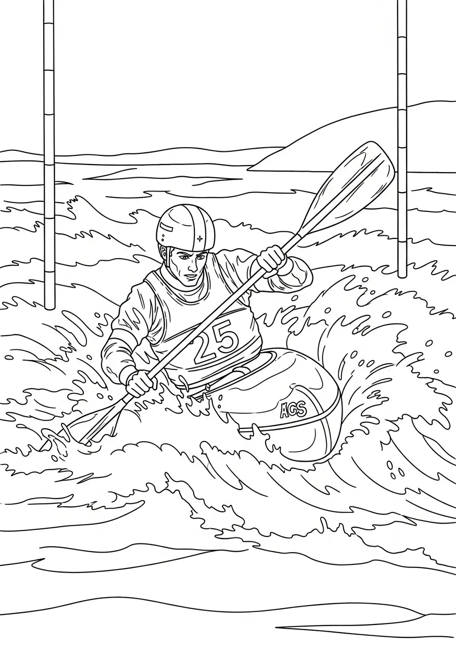 Kleurplaat Olympische Spelen 22 kano slalom wildwater kleurplaat