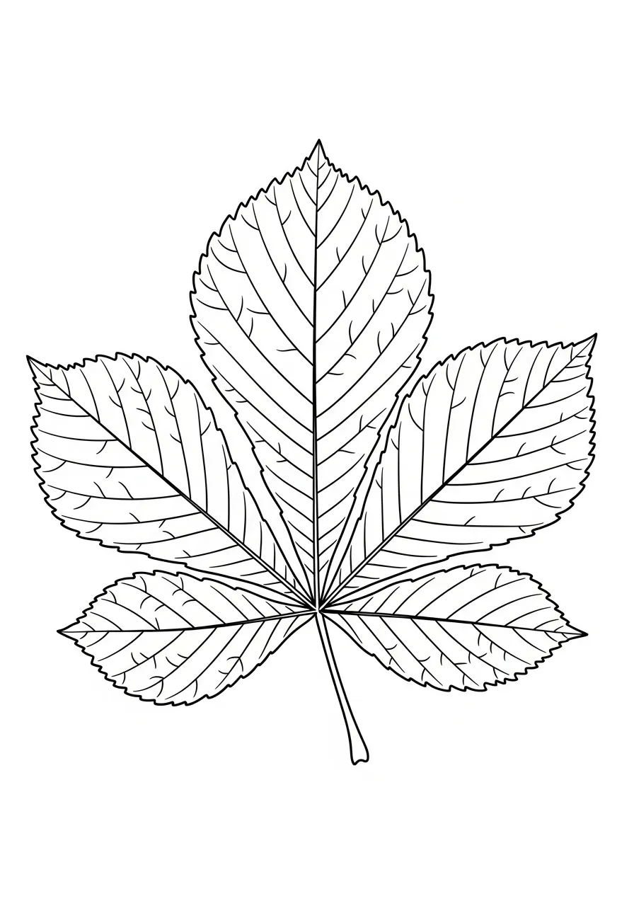 Kleurplaat Bladeren 13 kastanjeblad vijf lobben kleurplaat