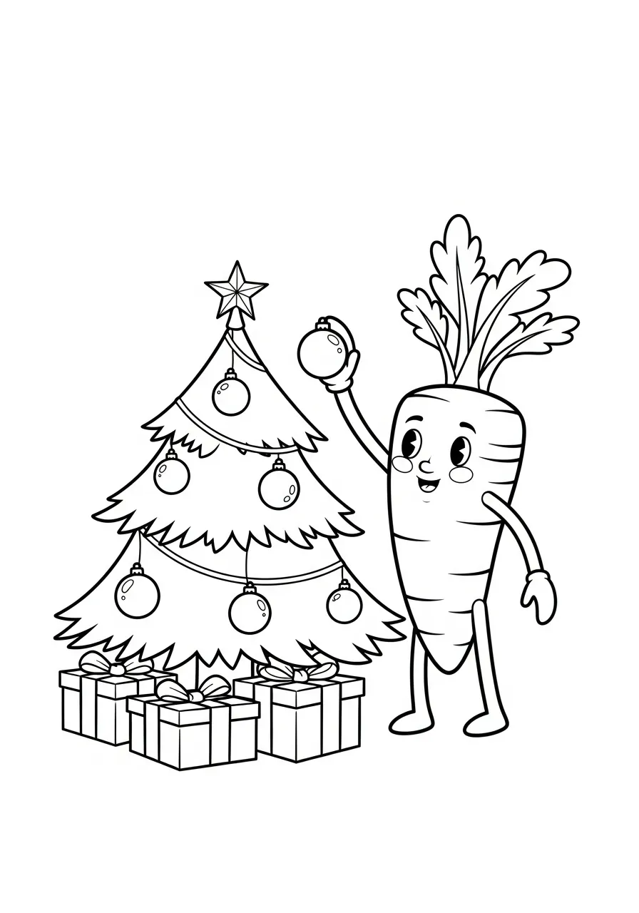 kerst wortel versiert boom kleurplaat