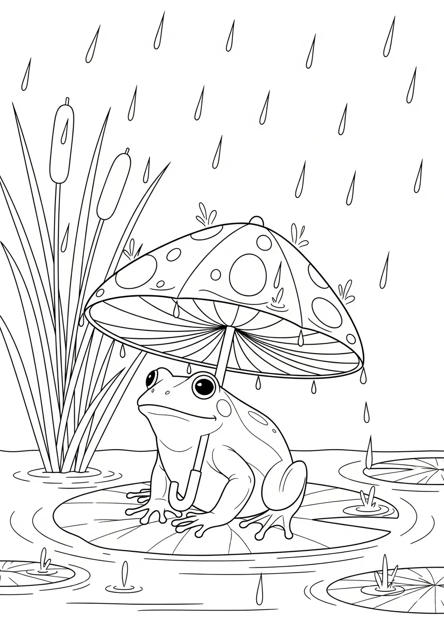 Paraplu Kleurplaat 19 kikker met paddenstoel paraplu kleurplaat