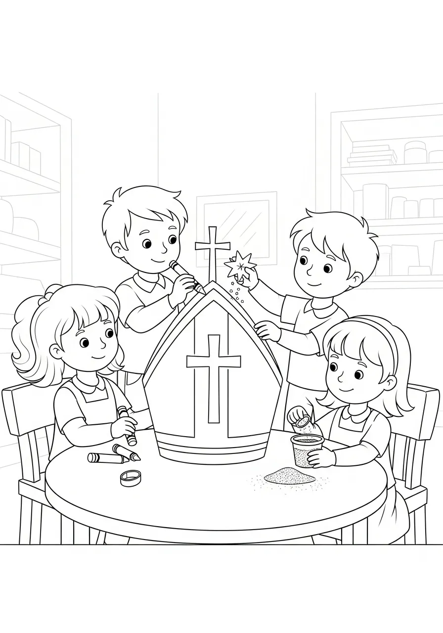 kinderen versieren mijter kleurplaat