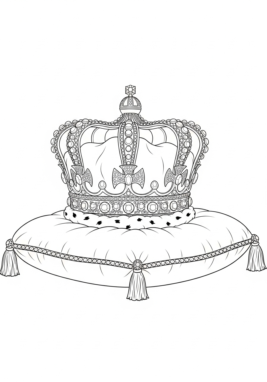 Kroon Kleurplaat 18 koninklijke kroon op kussen kleurplaat