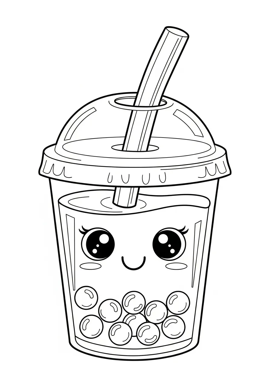 Kleurplaat Bubble Tea 15 lachende bubble tea met schuine rietje kleurplaat