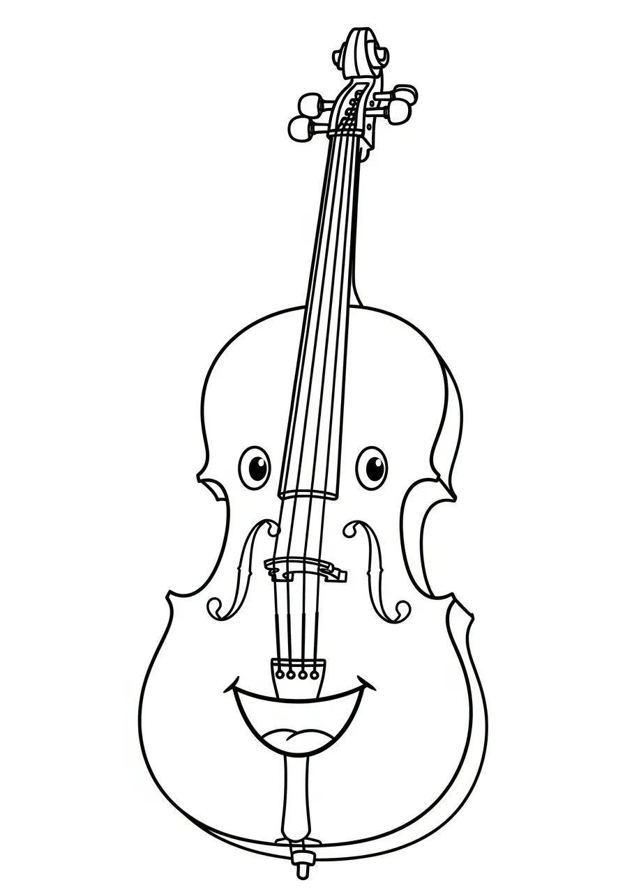 Kleurplaat Cello 21 lachende cello met gezicht kleurplaat