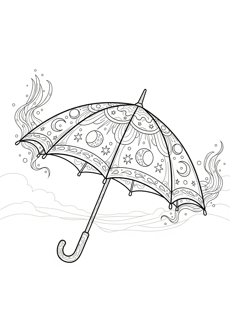 Paraplu Kleurplaat 21 magische nacht paraplu in de lucht kleurplaat