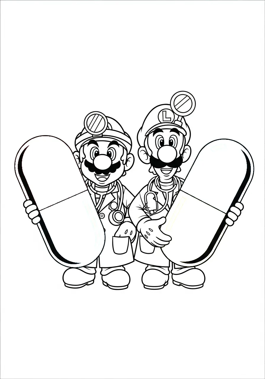 mario en luigi als dokters met pil kleurplaat