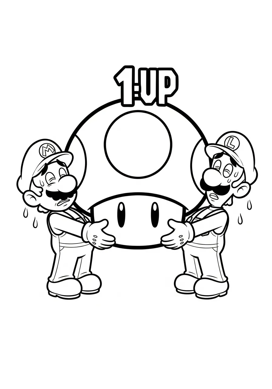 mario en luigi dragen een 1up kleurplaat