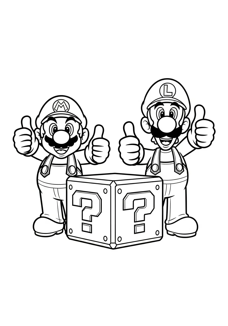 mario en luigi duimen omhoog kleurplaat