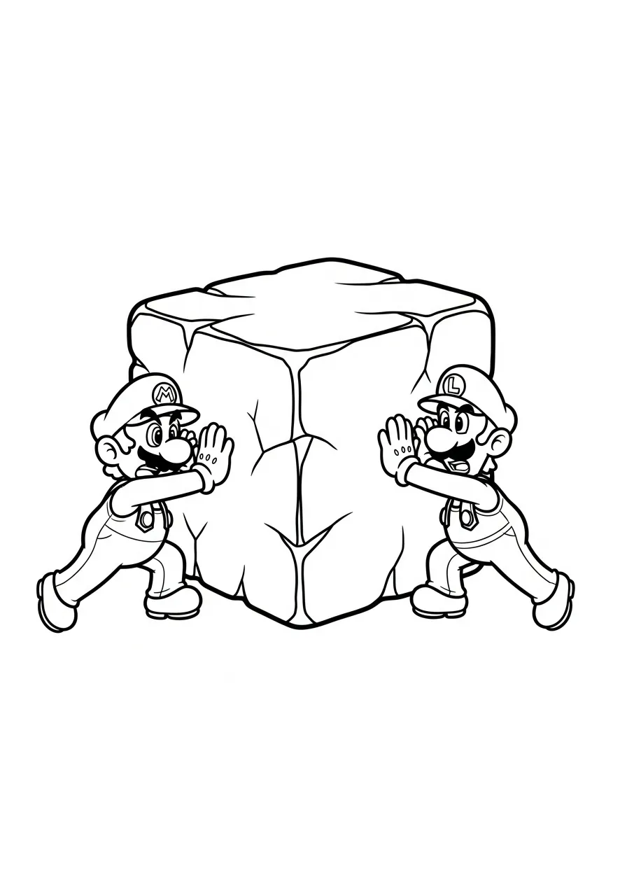mario en luigi duwen rotsblok kleurplaat