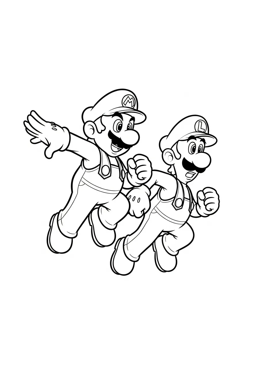 mario en luigi hardlopen samen kleurplaat