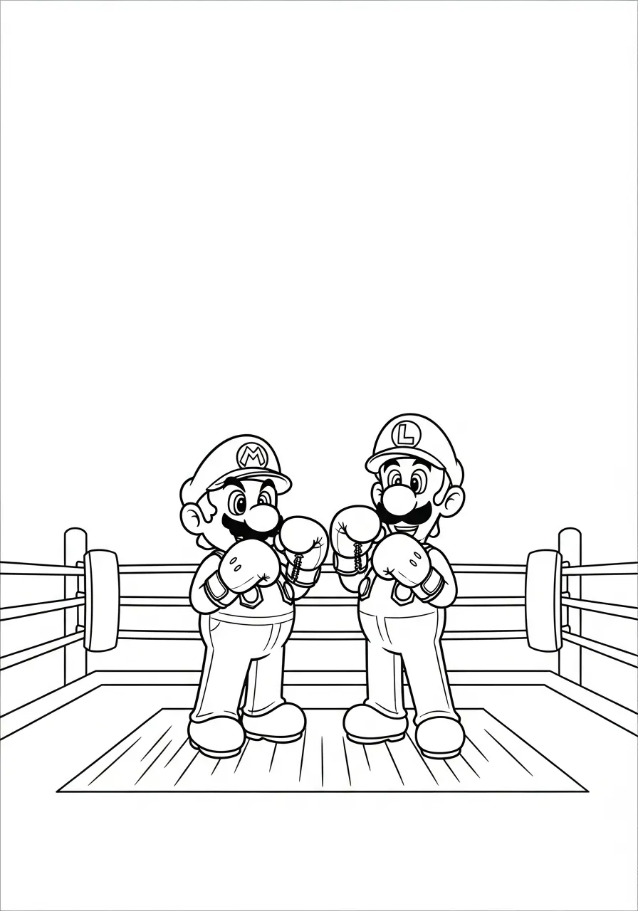 mario en luigi in de boksring kleurplaat