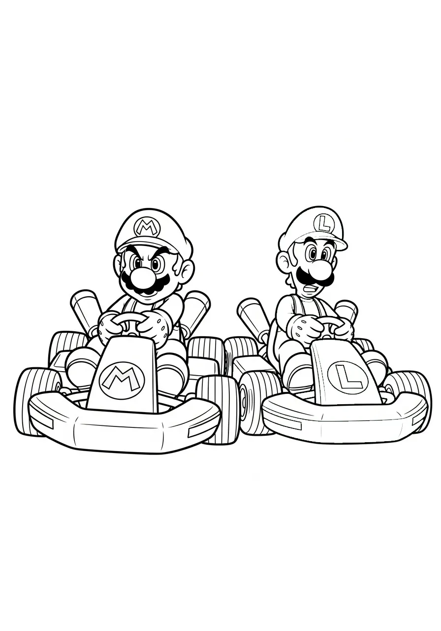 mario en luigi in de kart kleurplaat