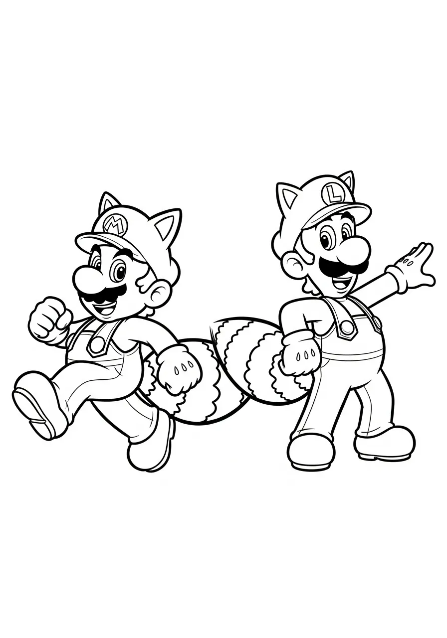 mario en luigi in tanooki pak kleurplaat