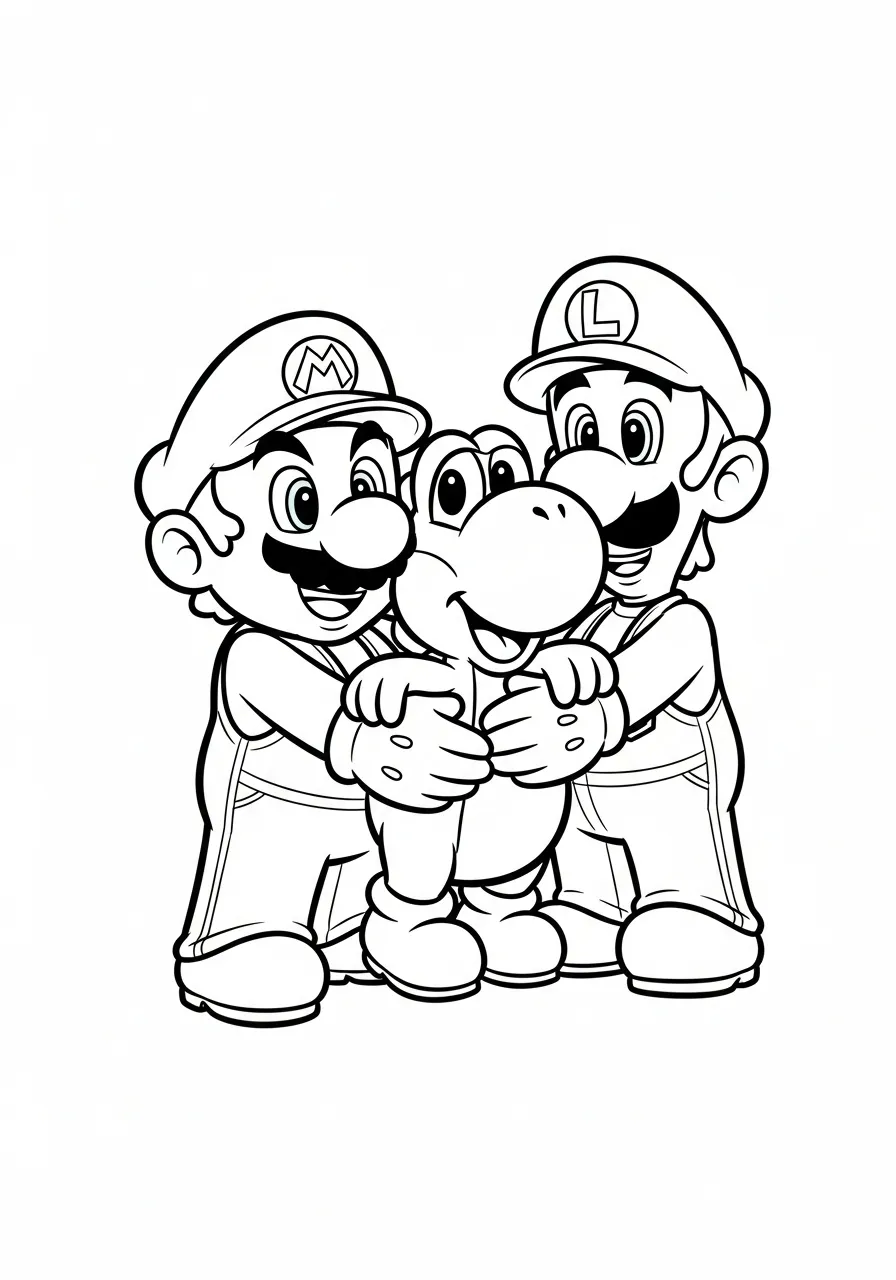 mario en luigi knuffelen yoshi kleurplaat