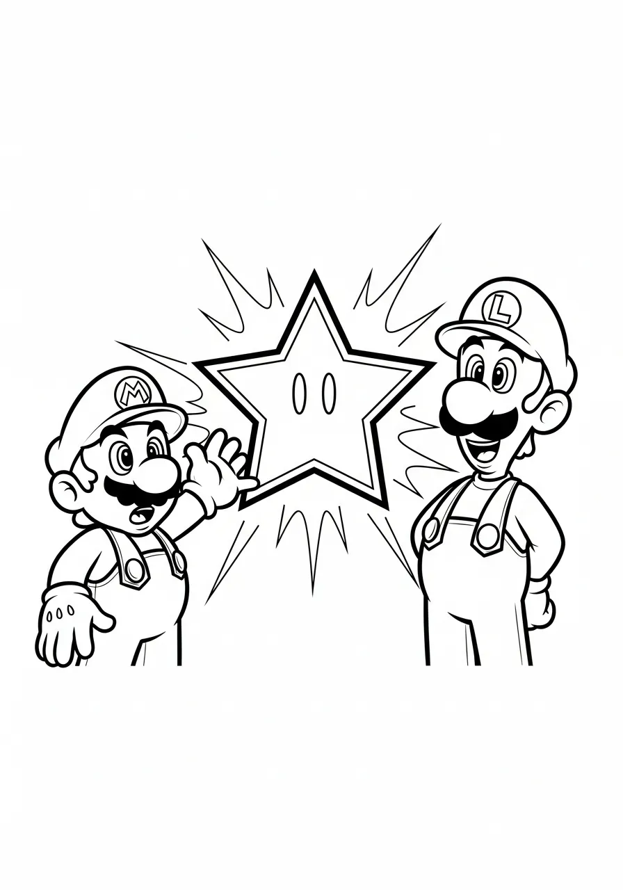 mario en luigi met super ster kleurplaat