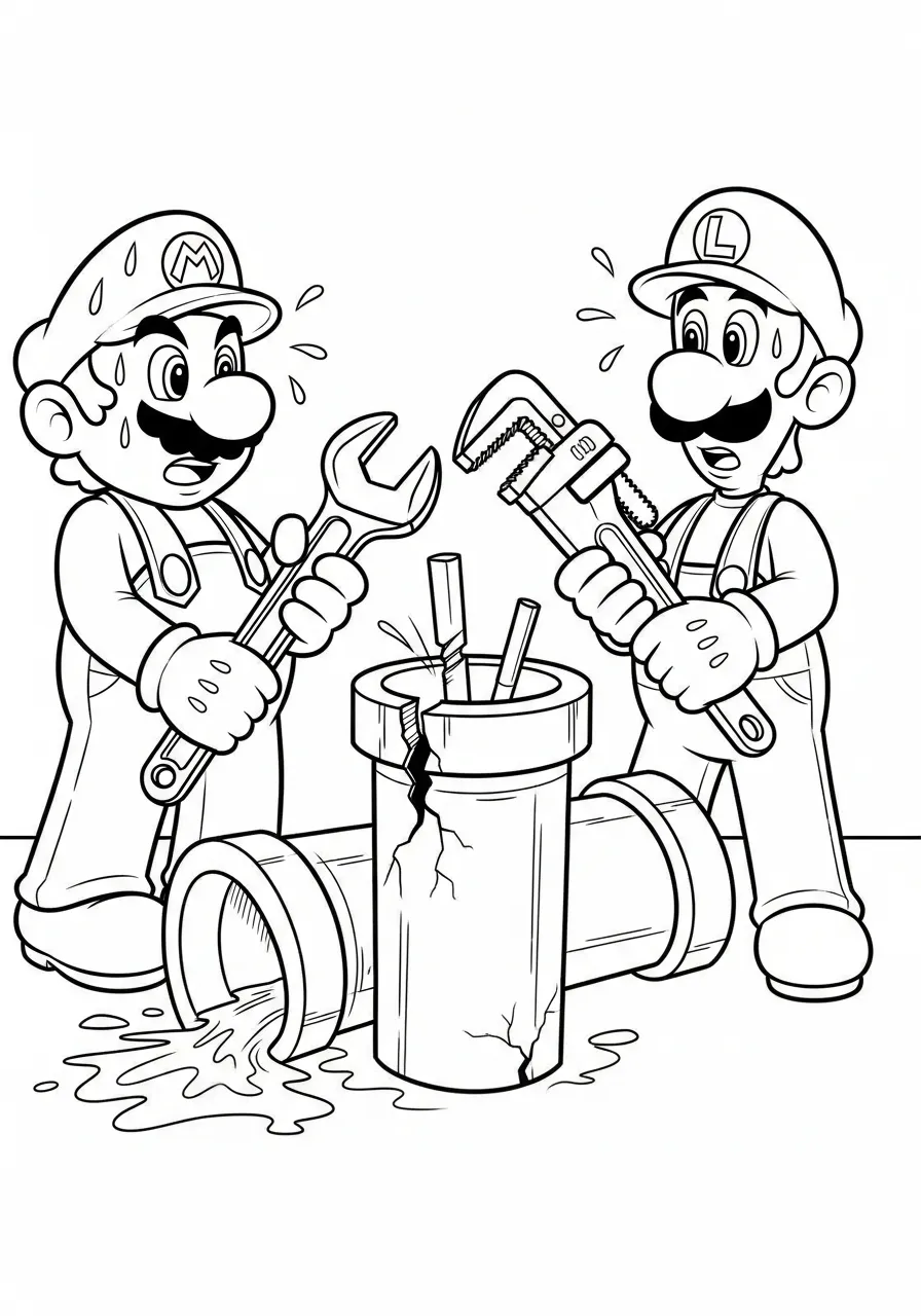 mario en luigi repareren pijp kleurplaat