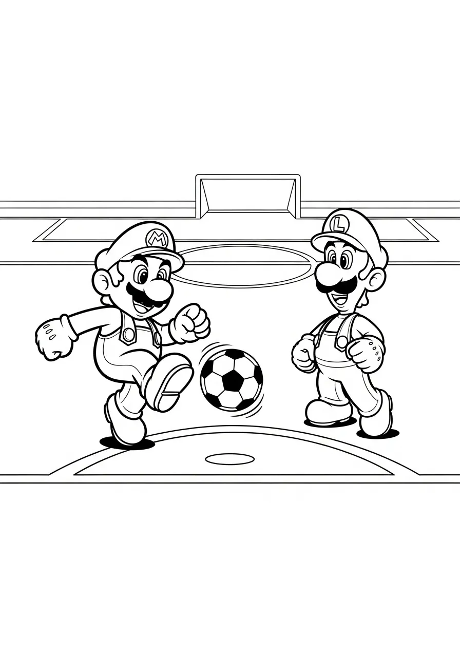 mario en luigi spelen voetbal kleurplaat
