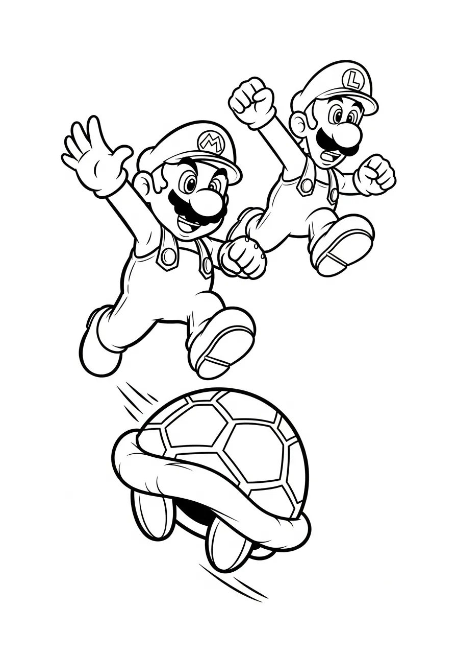 mario en luigi springen op schild kleurplaat
