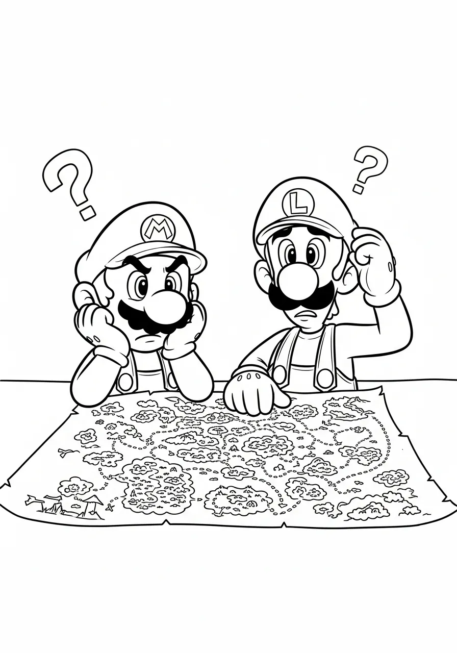 mario en luigi studeren de kaart kleurplaat