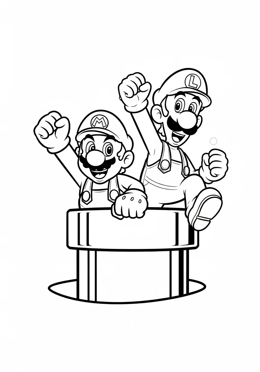 mario en luigi uit de pijp kleurplaat