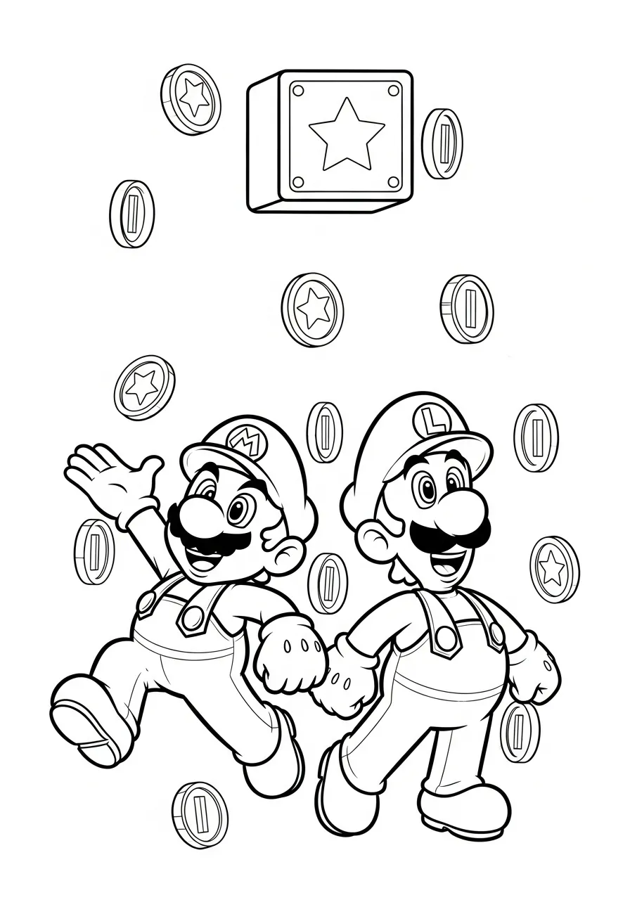 mario en luigi vangen munten kleurplaat