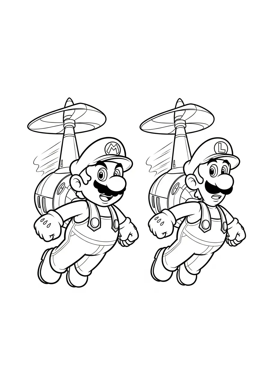mario en luigi vliegen met propeller kleurplaat
