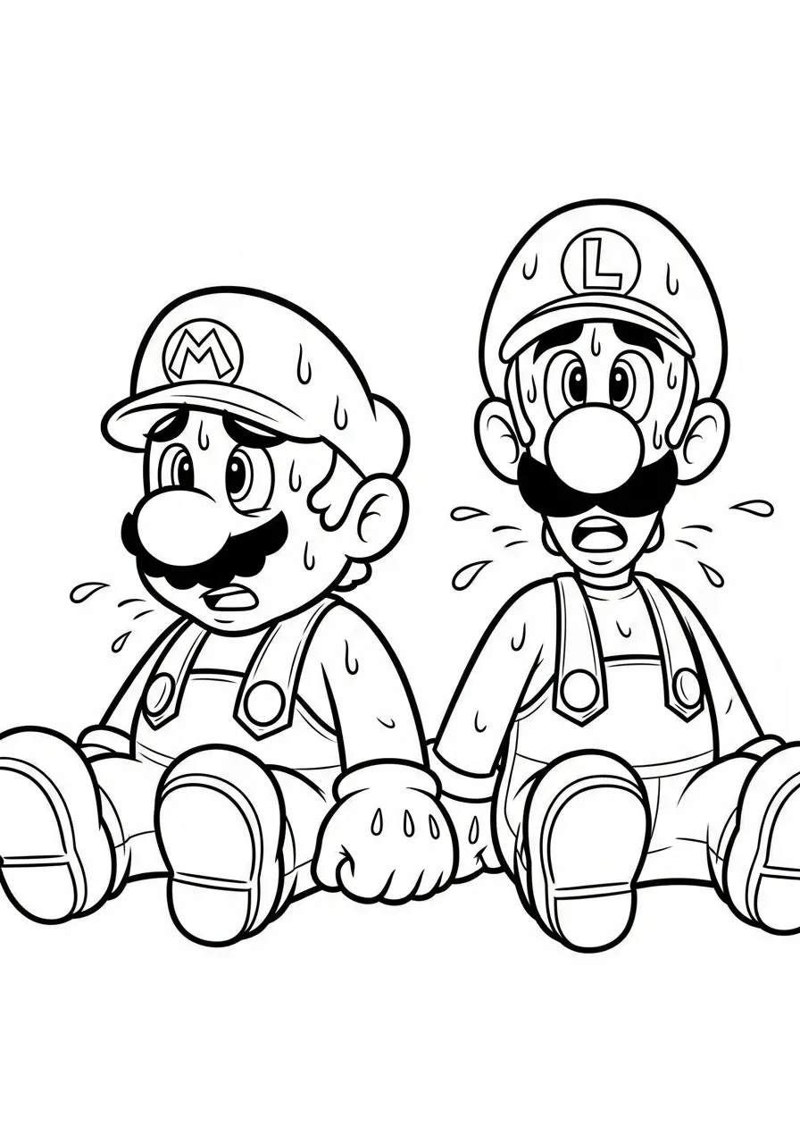 mario en luigi zijn vermoeid kleurplaat