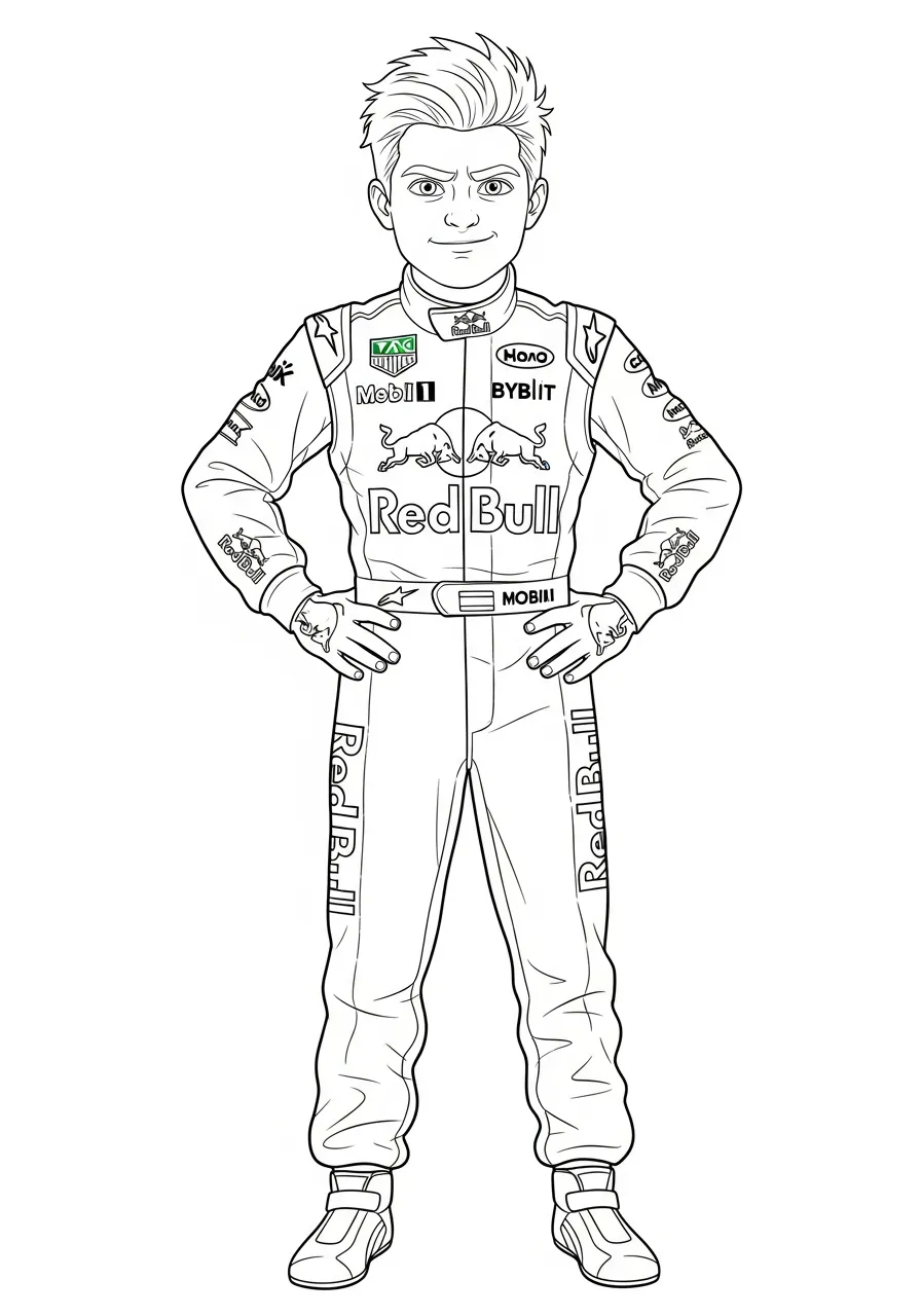 max verstappen in racepak redbull kleurplaat