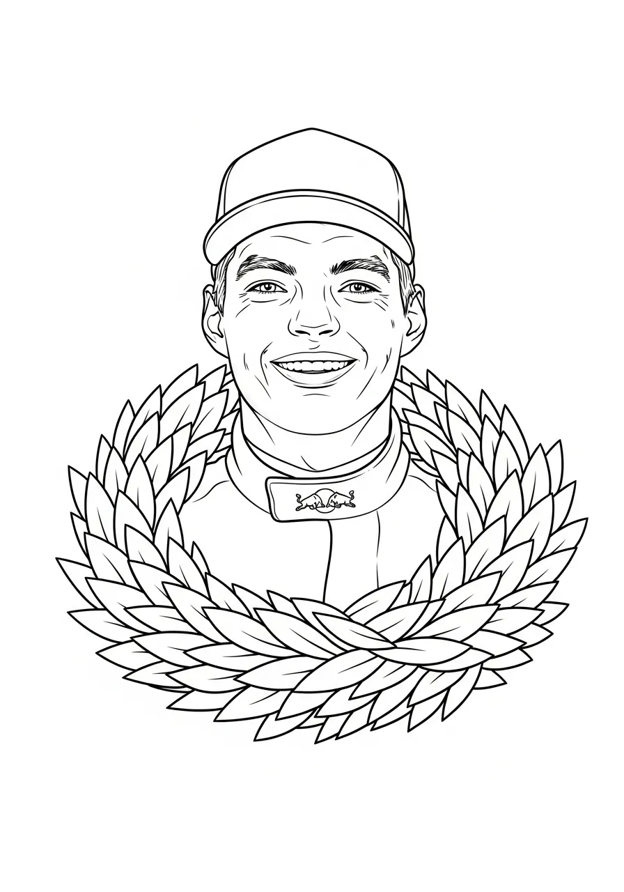 max verstappen kampioen met laurierkrans kleurplaat