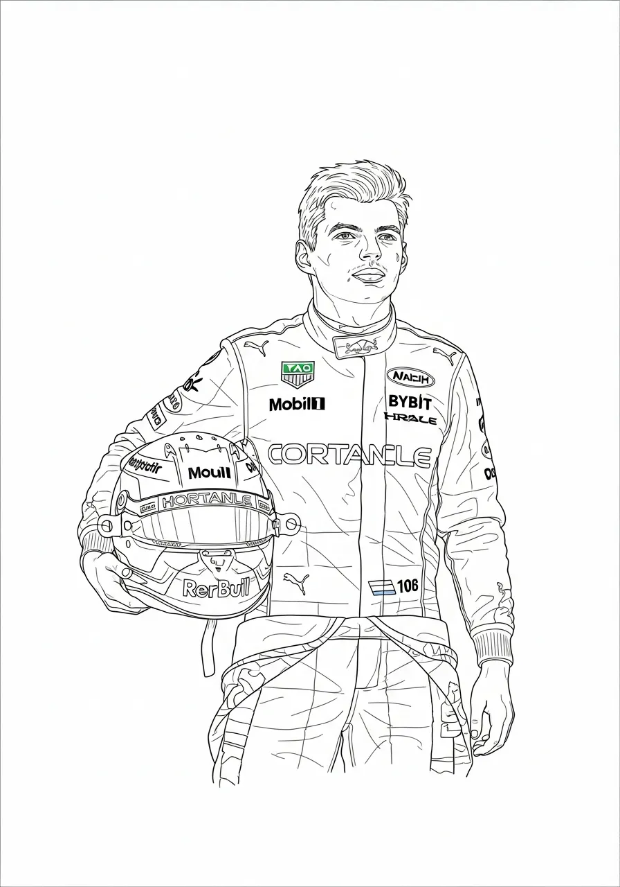 max verstappen met racehelm in hand kleurplaat