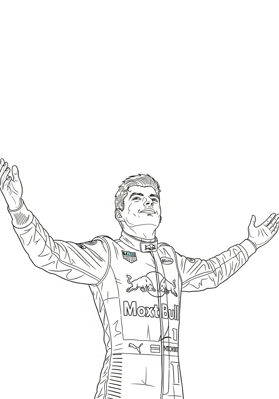 max verstappen met trofee glimlachend kleurplaat