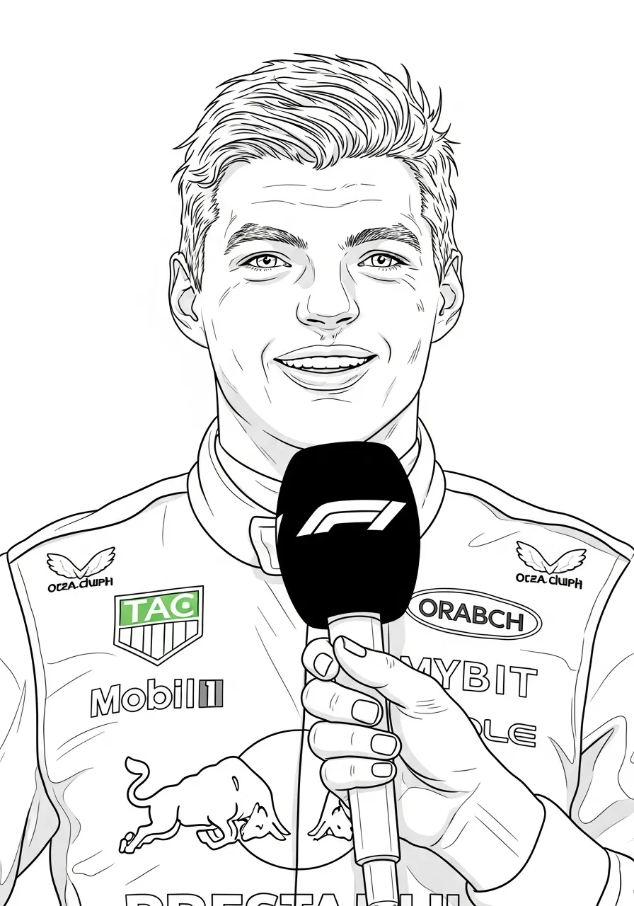 max verstappen tijdens interview f1 kleurplaat