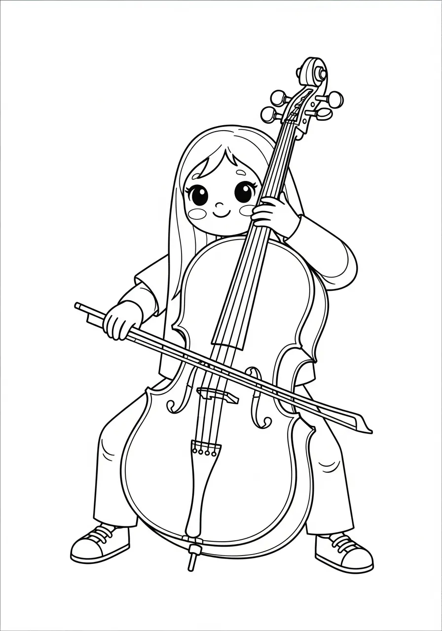 Kleurplaat Cello 22 meisje speelt op cello kleurplaat