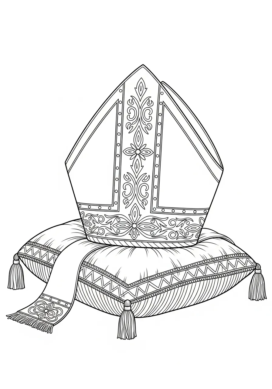 mijter op kussen met franjes kleurplaat