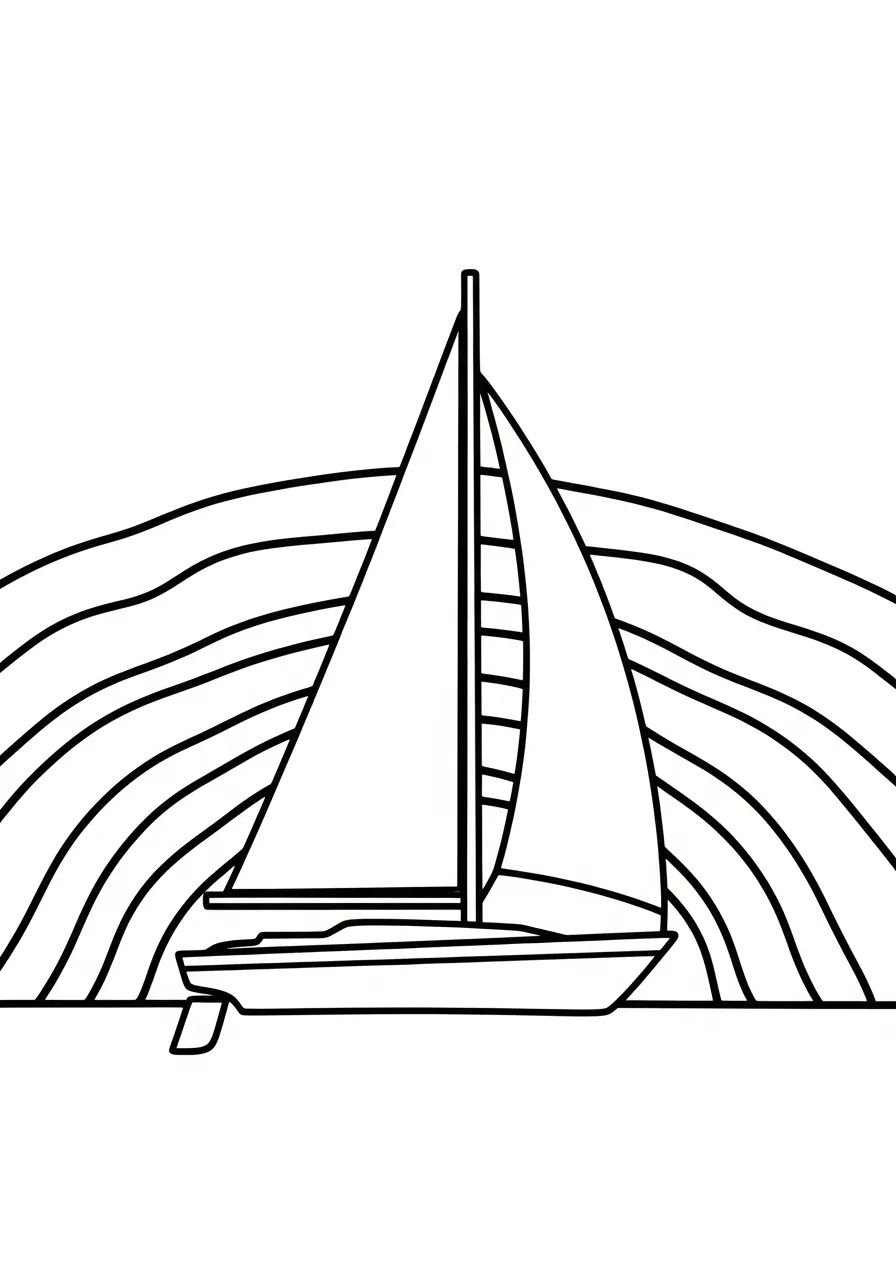 Kleurplaat Boot 22 moderne zeilboot op golven kleurplaat