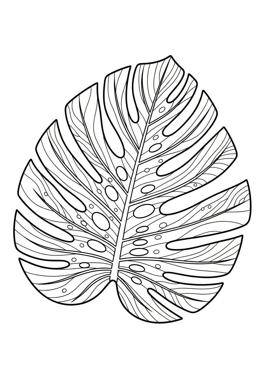 Kleurplaat Bladeren 10 monstera blad tropisch kleurplaat