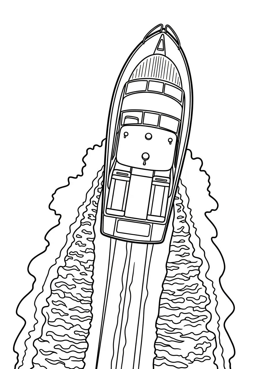 Kleurplaat Boot 23 motorboot van bovenaf kleurplaat