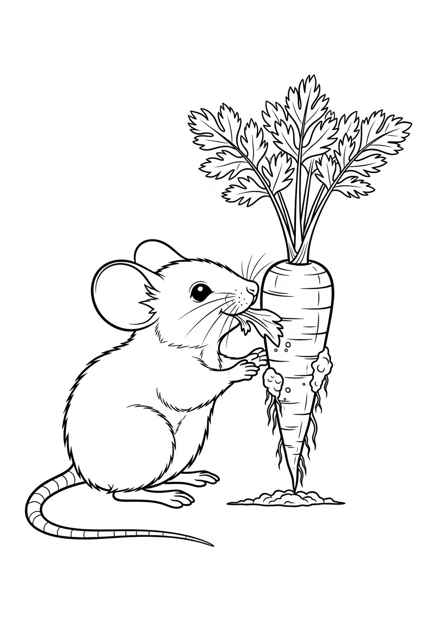 muis eet grote wortel kleurplaat