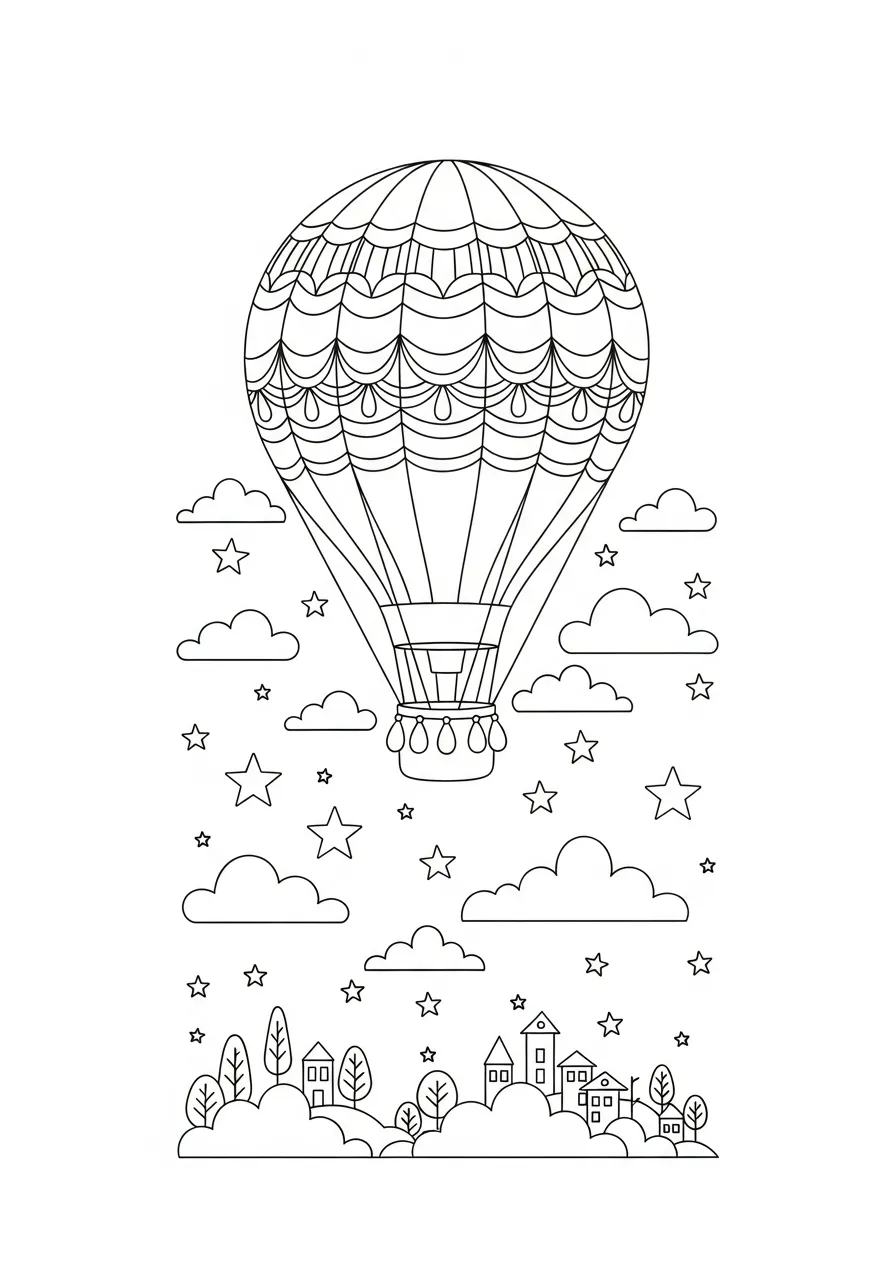 nachtvlucht boven het dorp kleurplaat