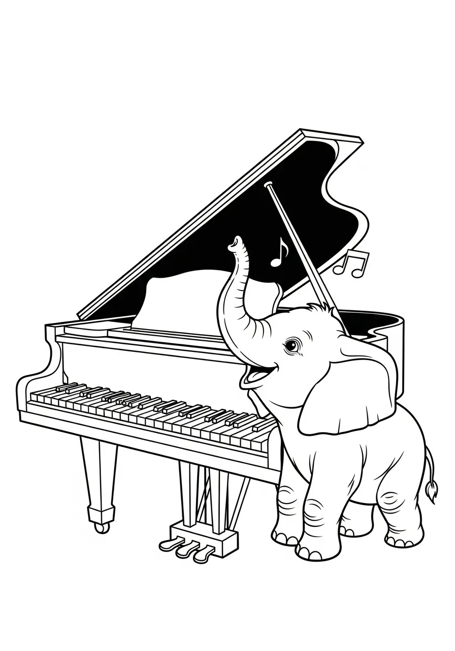 Piano Kleurplaat 19 olifant bespeelt de piano kleurplaat
