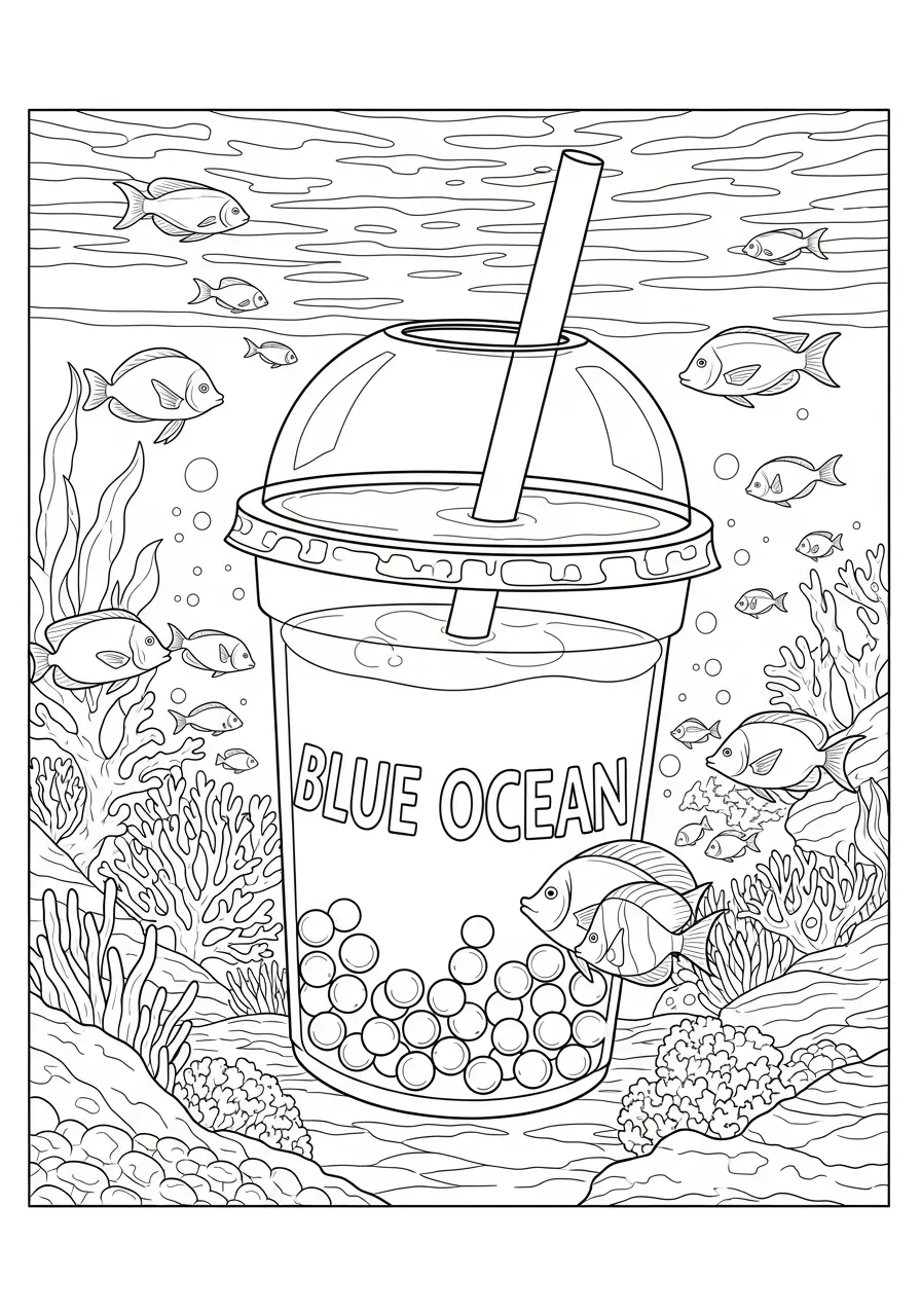 Kleurplaat Bubble Tea 16 onderwater bubble tea blue ocean kleurplaat