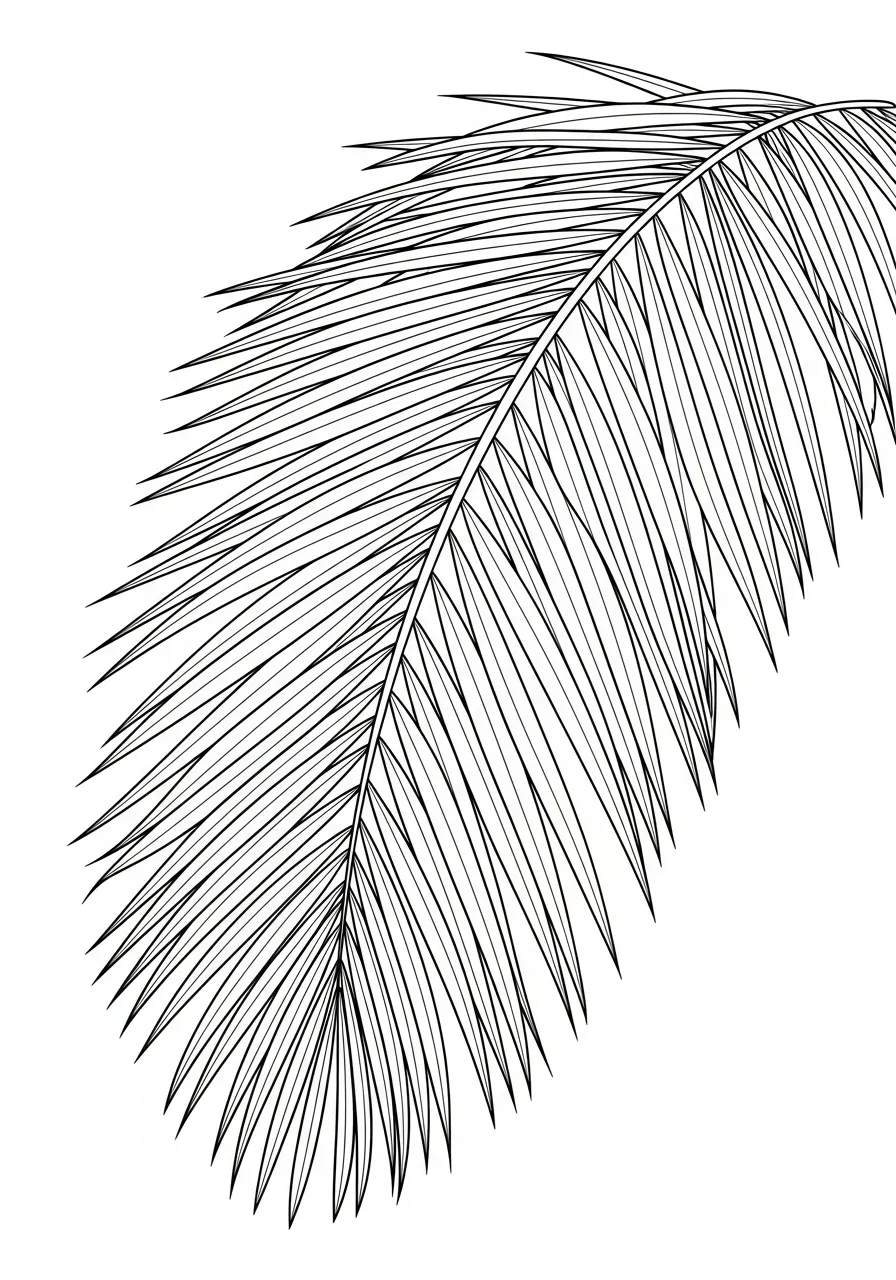 Kleurplaat Bladeren 9 palmblad lange veren kleurplaat